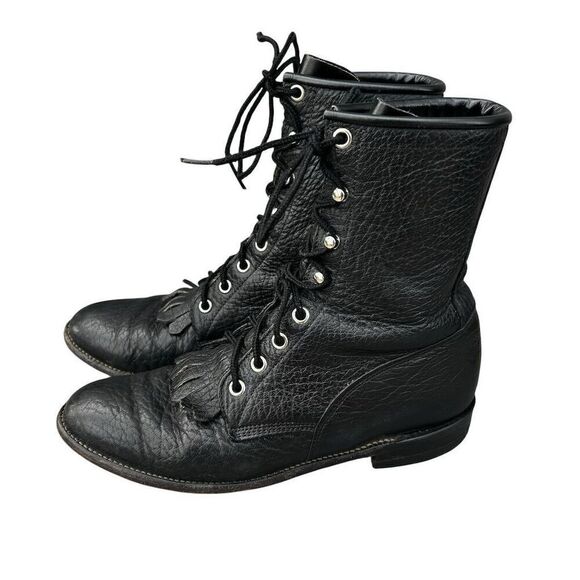 Justin Western Lacer Boots Unisex Size 7.5 Black Round‎ Toe Casual